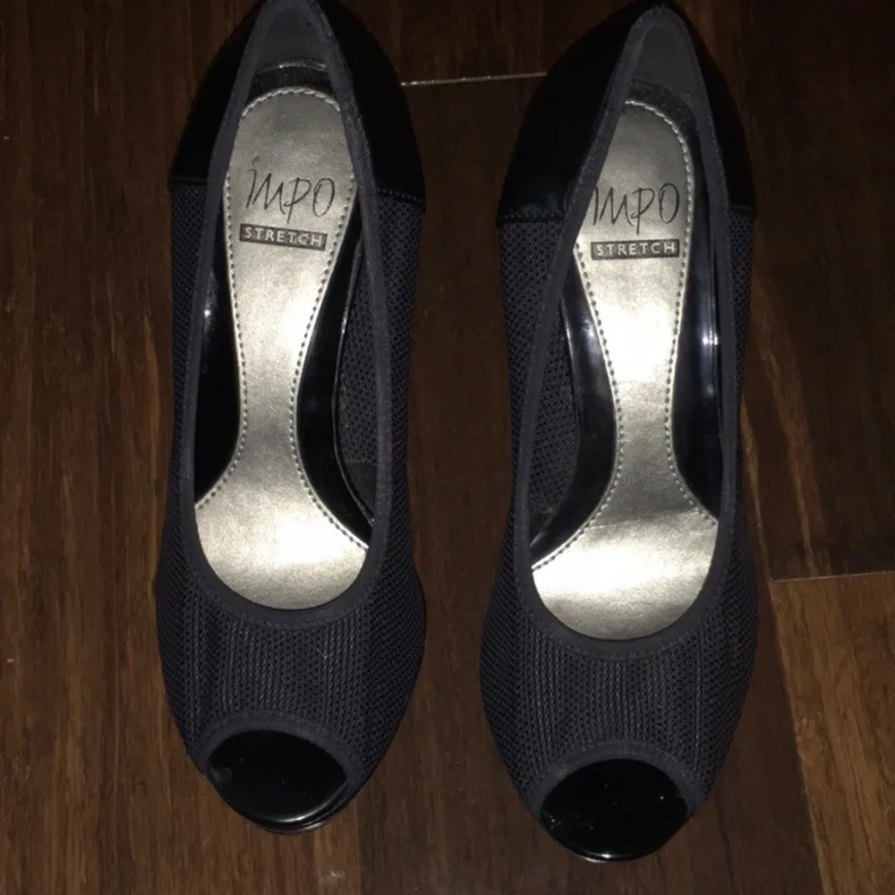 Impo Black Mesh Open Toe High Heels